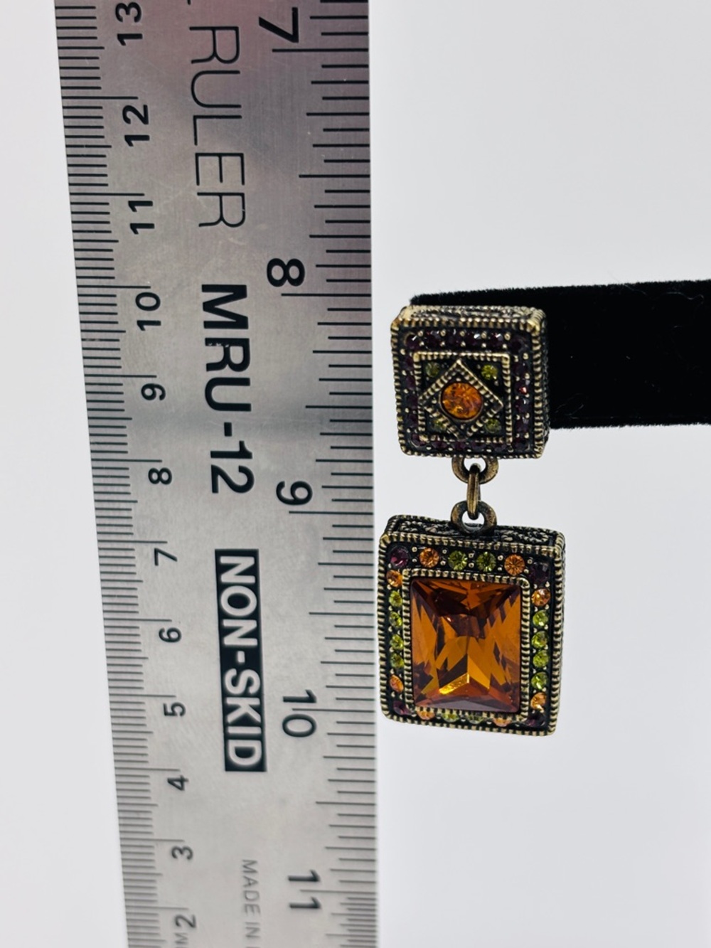 Heidi Daus Amber Swarovski Crystal Drop Earrings with Green Accent - Picture 10 of 10